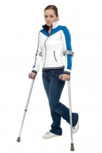 Woman on crutches